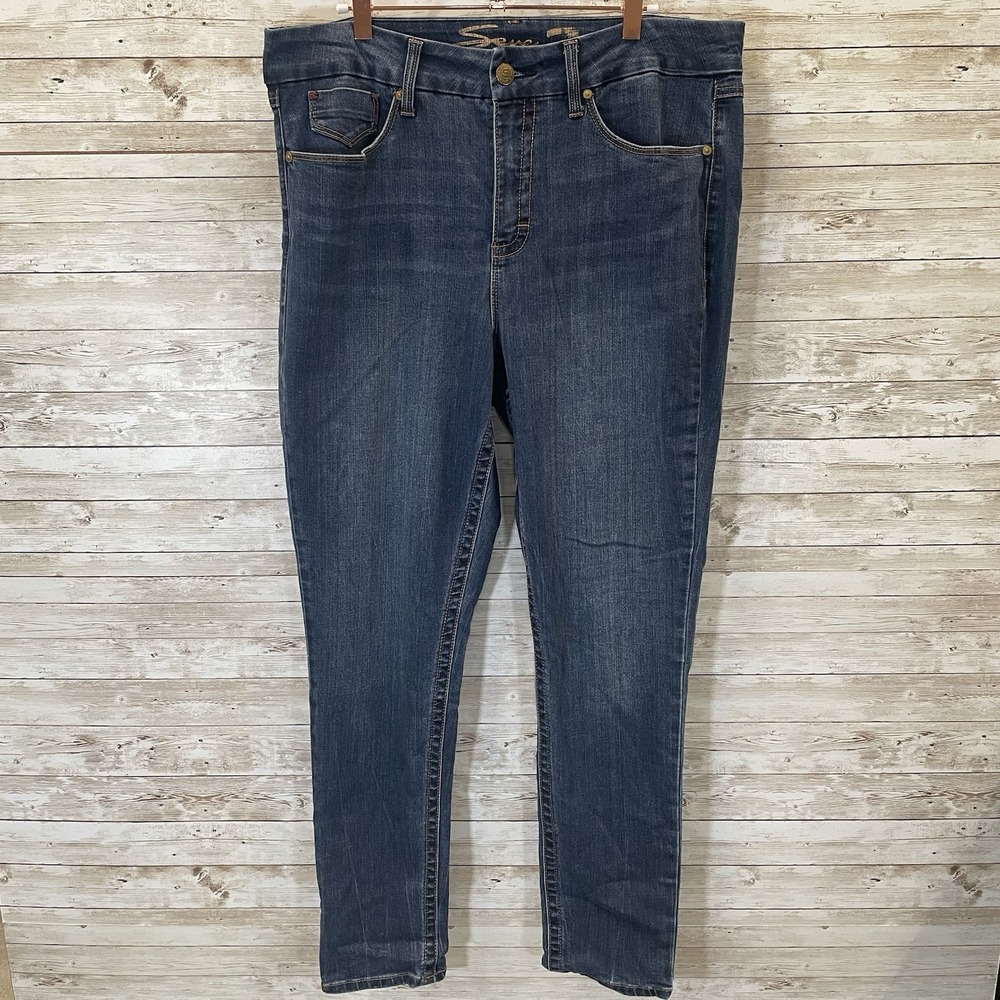 Seven 7 Womens 16 Jeans Blue Tummyless High Rise Skinny Fit‎ Stretch Med Wash
